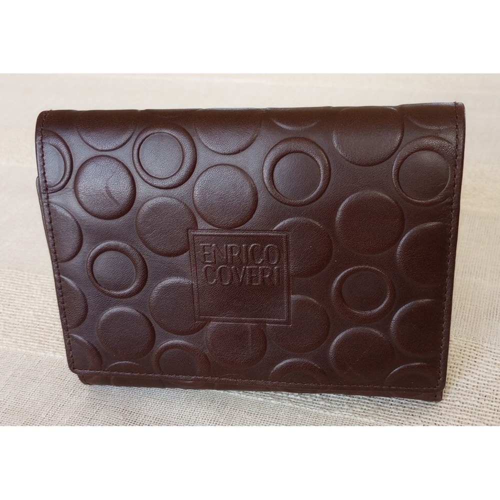 VTG Enrico Coveri Made In Italy Leather Tri-Fold Wallet/Change Purse Brown NWT
